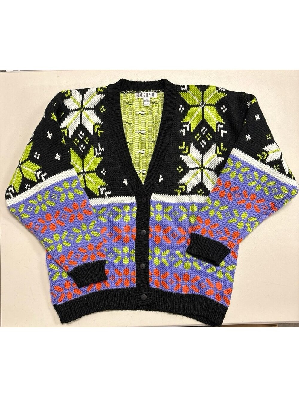 Vintage One Step Up Cardigan Sweater Women’s Large Snowflake Fair Isle